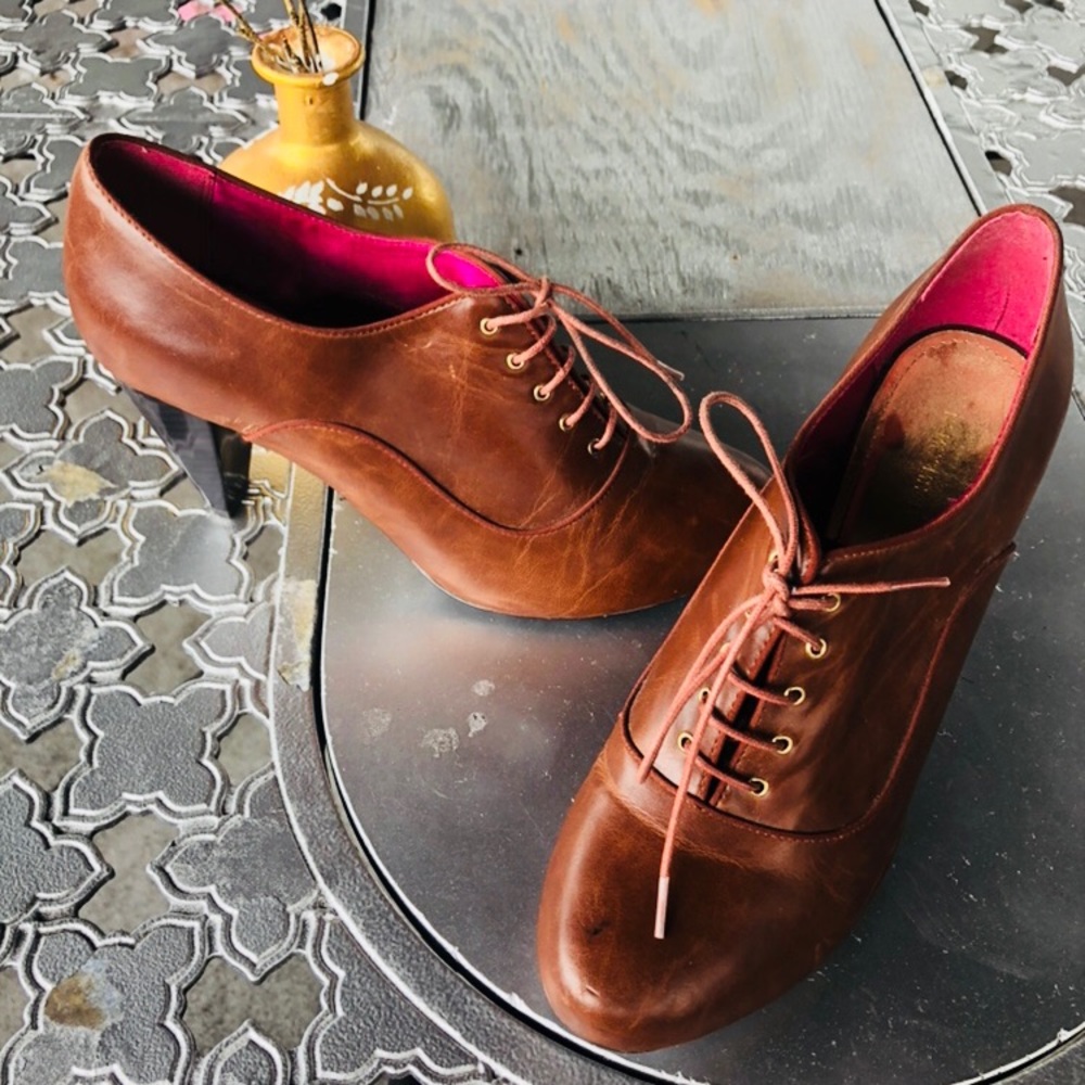 H&M Brown Heeled Lace Up Booties Size 40